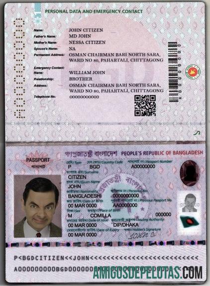 Passaporte E de Bangladesh 2020 presente amostra